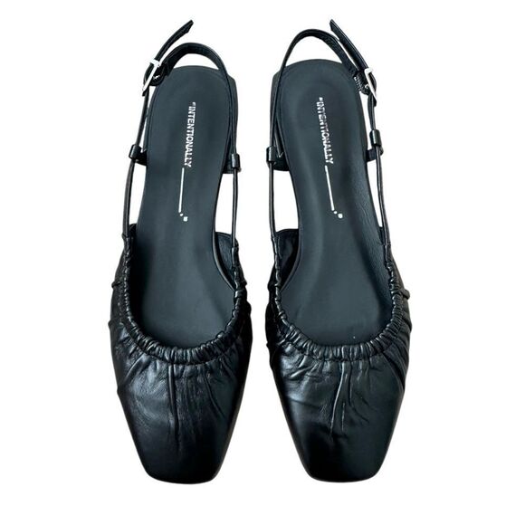 Intentionally Blank Daff Black Leather Slingback Flats| size  7.5 / 38 - Picture 1 of 13